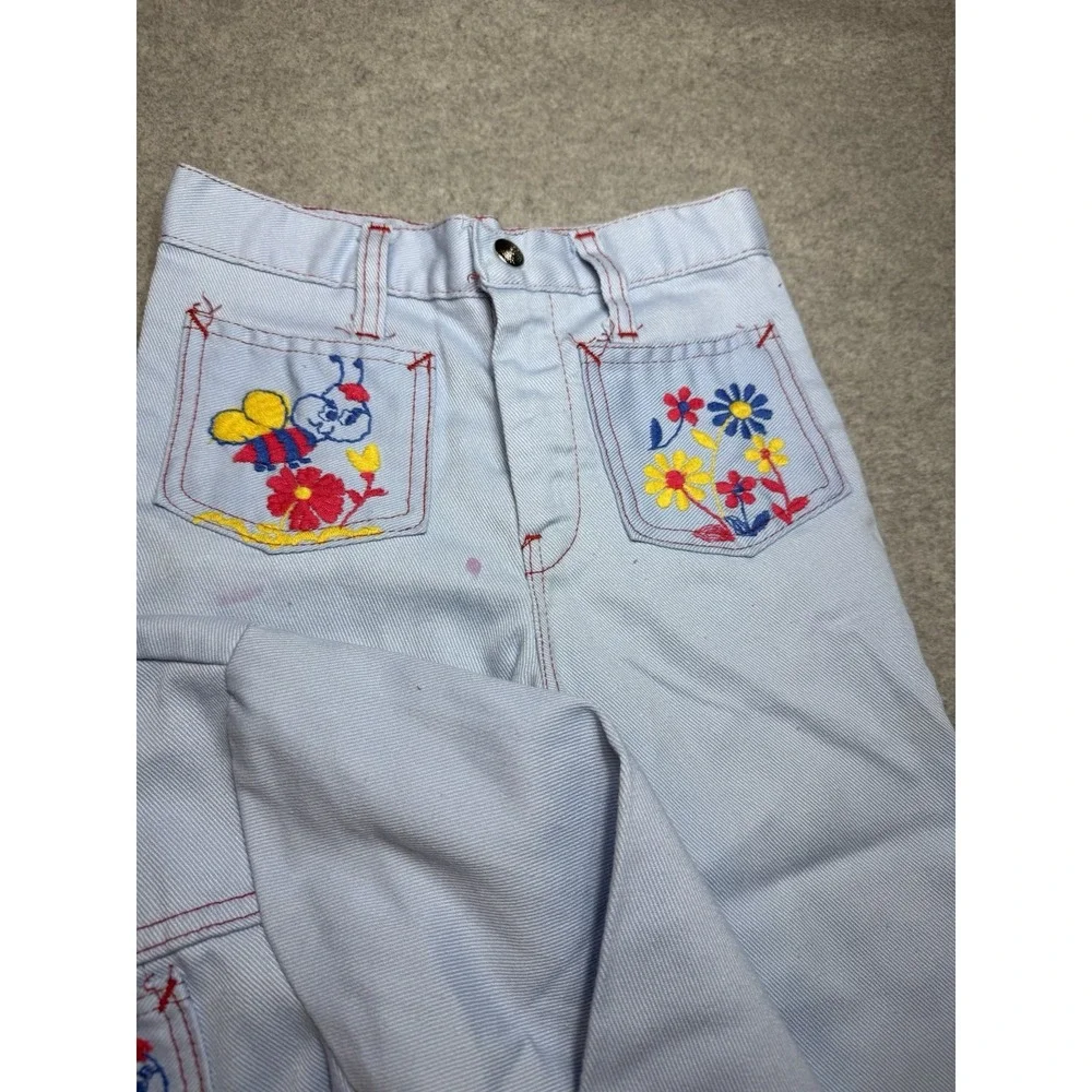 Vintage 70's Montgomery Ward Denim Jacket Set Hippie Flare Embroidered 4T-5T